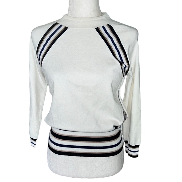Karen Millen Ivory Placement Stripe Crop Sweater Jumper - L - Picture 4 of 15